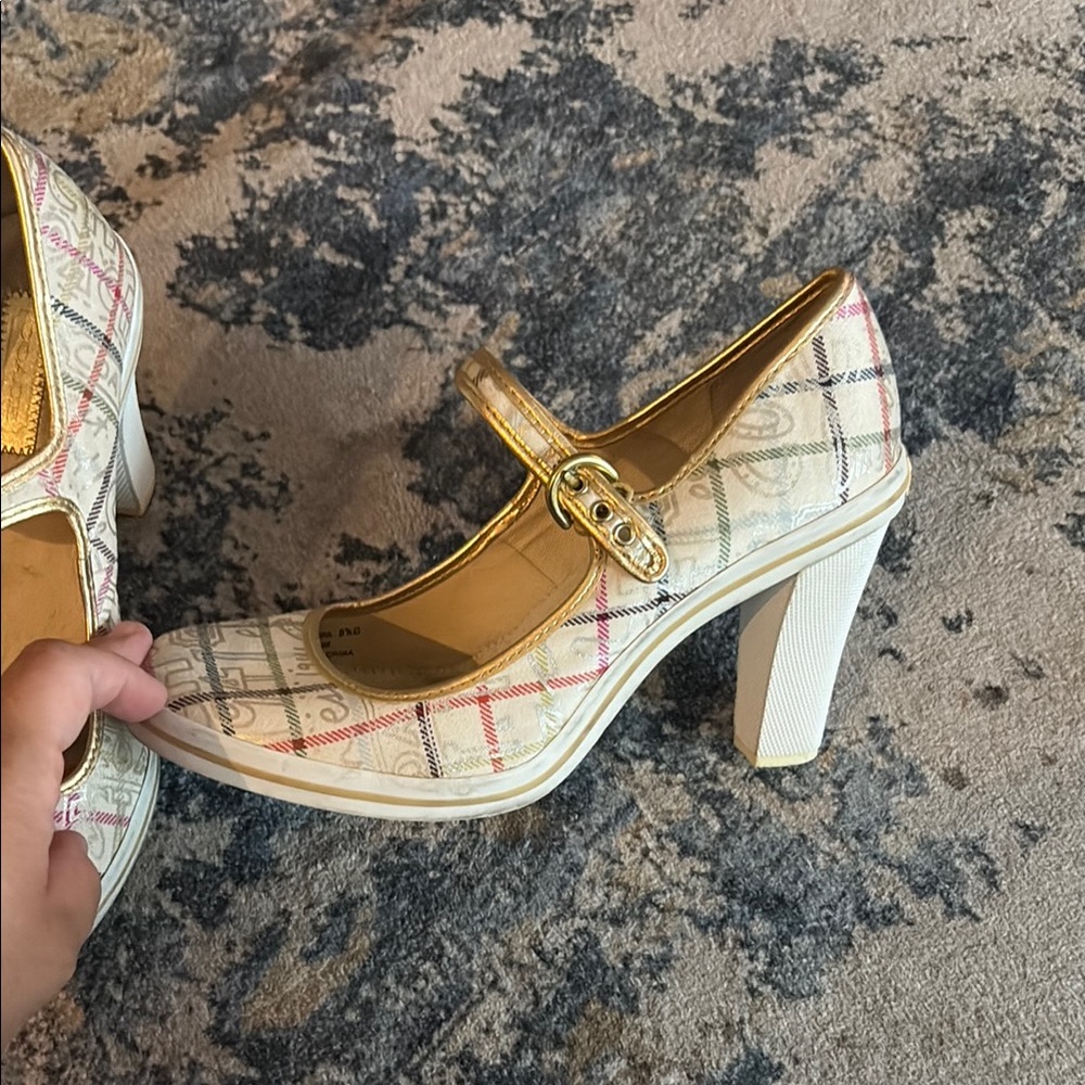 Coach Plaid Heels with Gold Accents